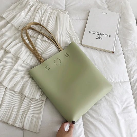 Women'S Bag Vertical Shoulder Bag Large Capacity Handbags Solid Color Tote Bag PU Leather Ladies Fashion Shopping Bag